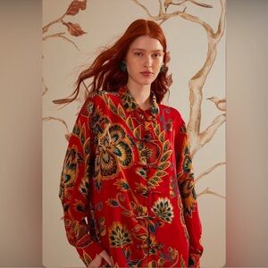 Farm Rio Red Maxi Floral Pajama Shirt